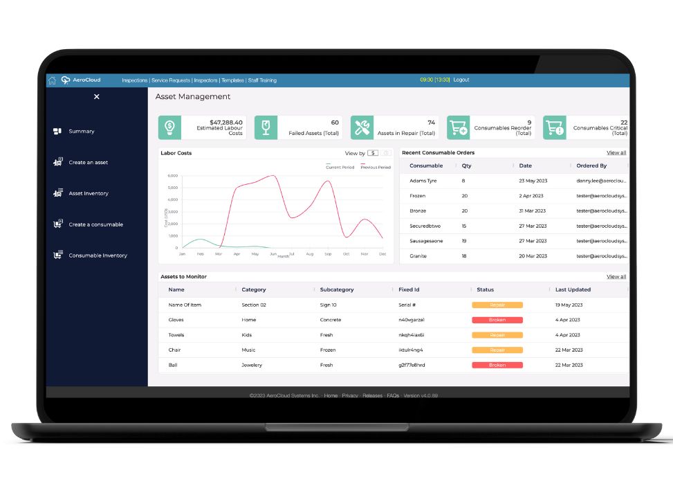 Screenshot from AeroCloud's Asset Management module